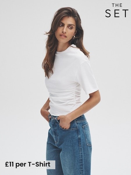 The Set Black/Chocolate Brown/White 3 Pack Ruched Short Sleeve T-Shirts (H40041) | £33