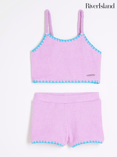 River Island Purple Girls Textured Short Bikini (H40050) | £19