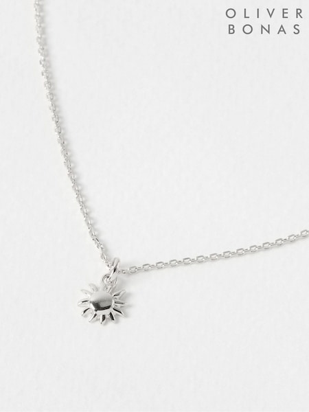 Oliver Bonas Silver Tone Elio Sun Charm Sterling Pendant Necklace (H40170) | £38