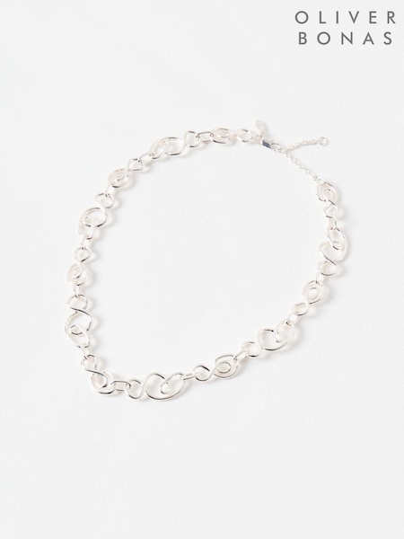 Oliver Bonas Silver Enza Abstract Links Coloured Collar Necklace (H40201) | £28