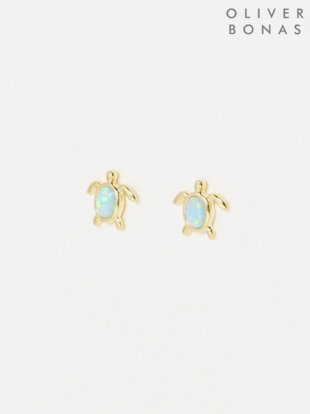 Oliver Bonas Gold Terry Turtle Gold Plated Opalite Stud Earrings (H40205) | £28