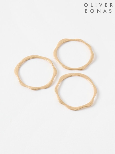 Oliver Bonas Gold Tone Noa Scalloped Edge Bangles Set Of 3 (H40206) | £28