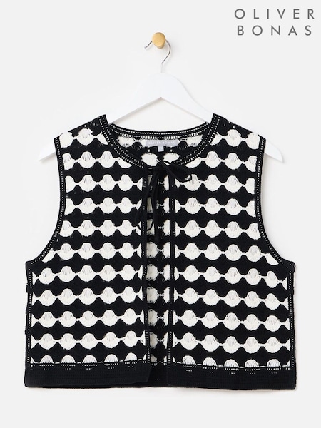 Oliver Bonas Black Scalloped Knitted Tie Waistcoat (H40212) | £55