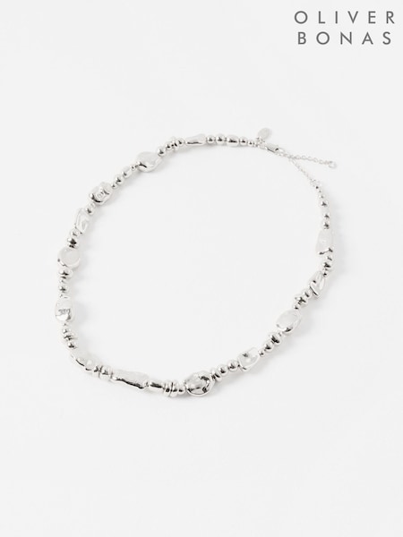 Oliver Bonas Silver Tone Charlie Organic Bead Coloured Collar Necklace (H40223) | £33.50