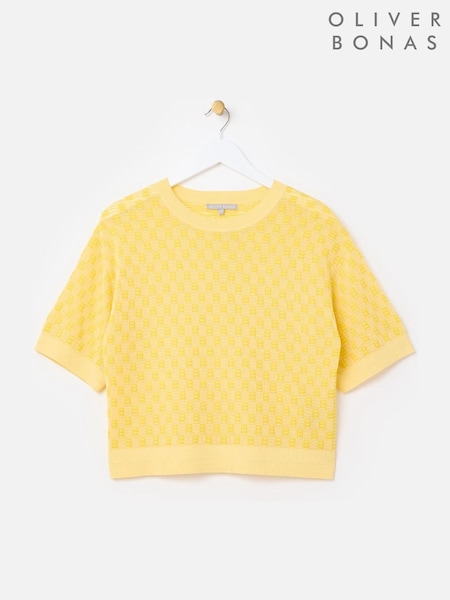 Oliver Bonas Yellow Chequerboard Knitted T-Shirt (H40228) | £55