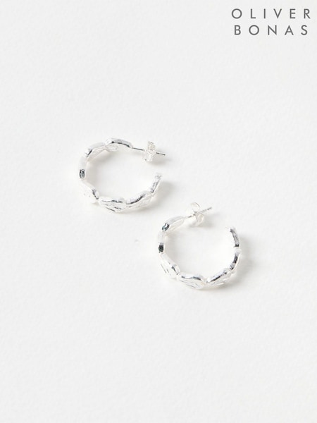 Oliver Bonas Silver Tone Talia Molten Shell Hoop Earrings (H40235) | £45