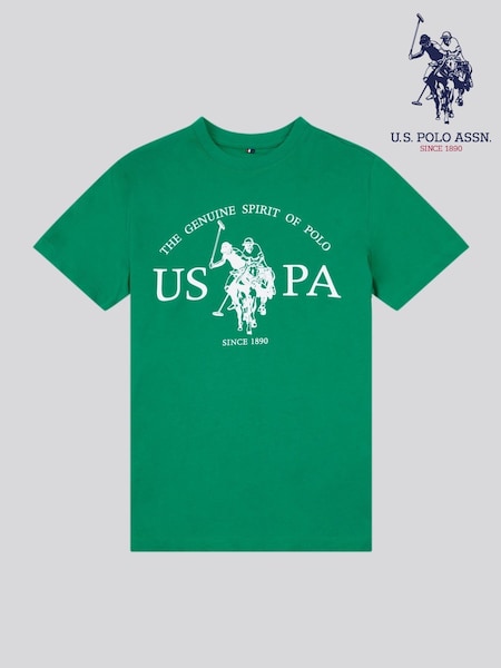 U.S. Polo Assn. Light Green Boys Graphic Print 100% Cotton T-Shirt (H40428) | £20 - £24