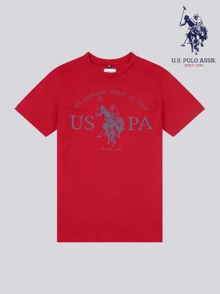 U.S. Polo Assn. Red Boys Graphic Print 100% Cotton T-Shirt (H40444) | £20 - £24