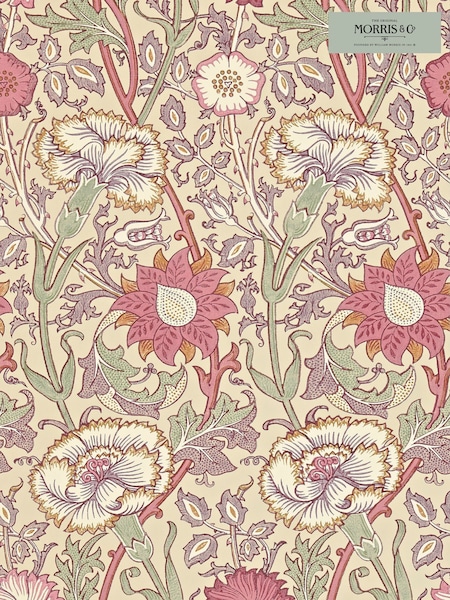 Morris & Co Pink Rose Manilla White Pink  Rose Morris  Friends 10M Wallpaper (H40490) | £118