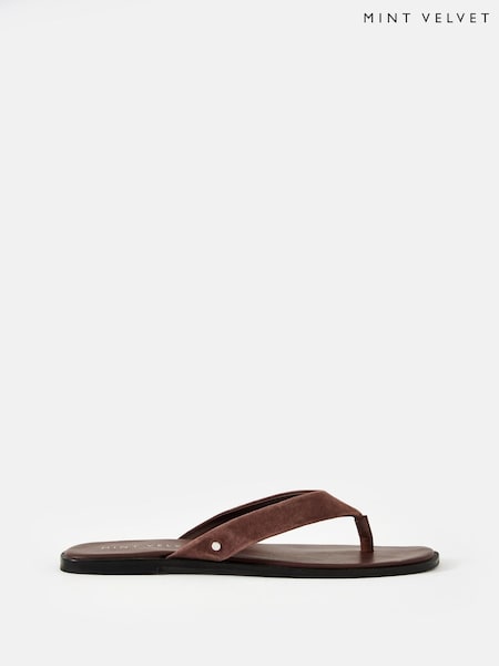 Mint Velvet Chocolate Brown Lula Suede Flip Flops (H40654) | £45