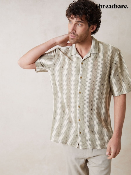 Threadbare Brown Relaxed Fit Crochet Short Sleeve Shirt (H40720) | £24
