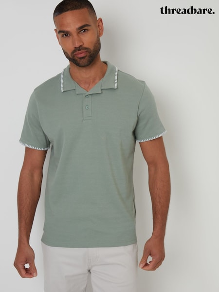 Threadbare Green Contrast Revere Collar 100% Cotton Polo Shirt (H40753) | £20