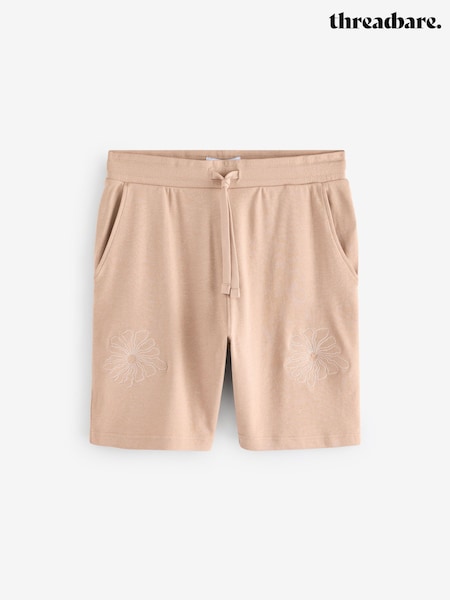 Threadbare Natural Floral Embroidered 100% Cotton Sweat Shorts (H40766) | £20