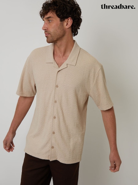 Threadbare Natural Relaxed Fit Textured Revere Collar Shirt (H40769) | £26