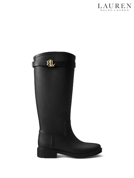 Lauren Ralph Lauren Black Portiah Rubber Tall Rain Boots (H40855) | £189