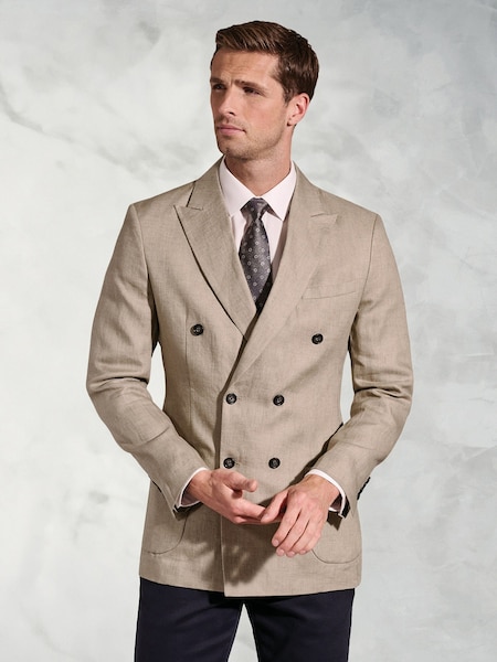 Brook Taverner Natural 100% Linen DB Peak Jacket (H41024) | £179