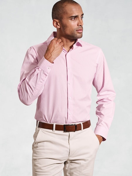Brook Taverner Pink Dobby EOE Stripe Long Sleeve 100% Cotton Shirt (H41065) | £50