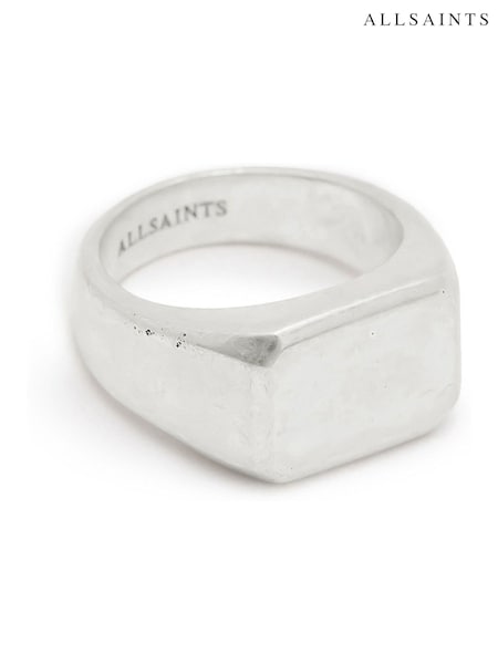 AllSaints Silver Tone Mens Chunky Hexagon Signet Ring (H41105) | £39