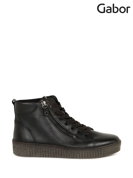 Gabor Lake Leather Hi-Top Black Trainers (H41126) | £115