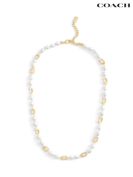 COACH Gold Tone Signature Heritage Pearl Collar Necklace (H41192) | £195