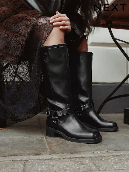 Black Forever Comfort® Knee High Biker Boots (H41217) | £68