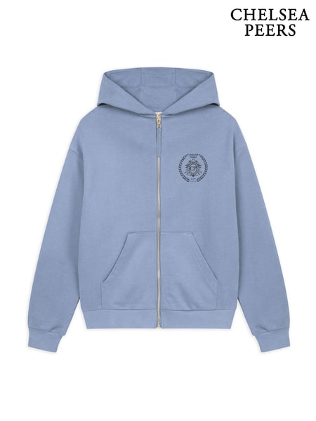 Chelsea Peers Blue 100% Cotton Embroidered Logo Zip Up Hoodie (H41219) | £58