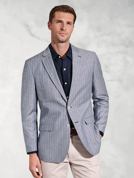 Brook Taverner Blue Linen Blend Stripe Jacket (H41355) | £129