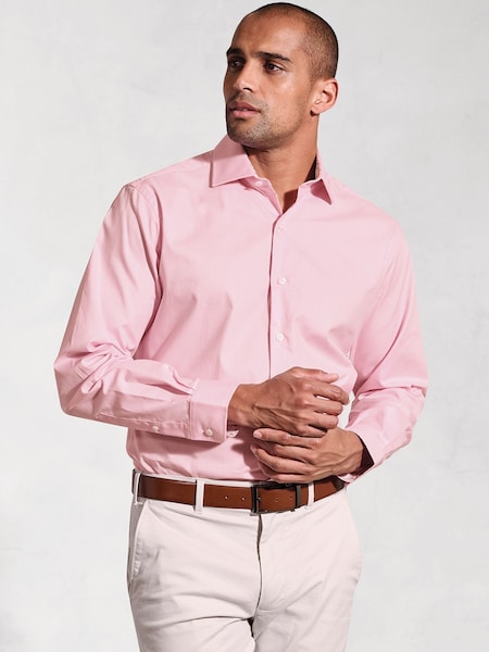Brook Taverner Pink Herringbone Stretch Long Sleeve Shirt (H41370) | £50