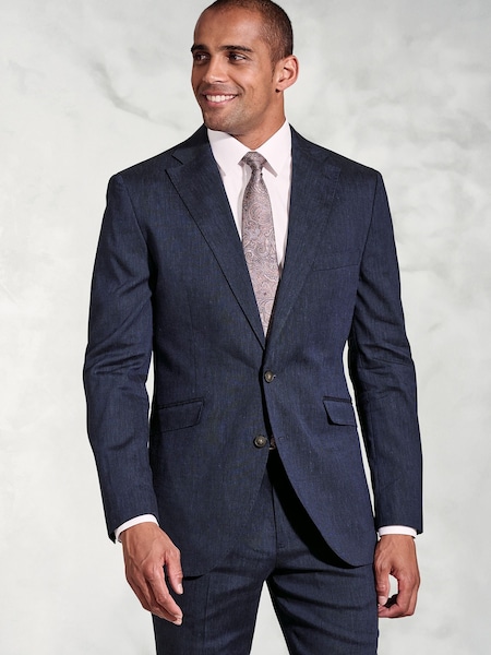 Brook Taverner Blue Linen Blend Mixer Suit Jacket (H41371) | £129