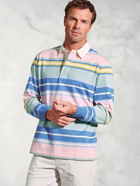 Brook Taverner Blue Irregular Stripe Rugby 100% Cotton Shirt (H41405) | £60