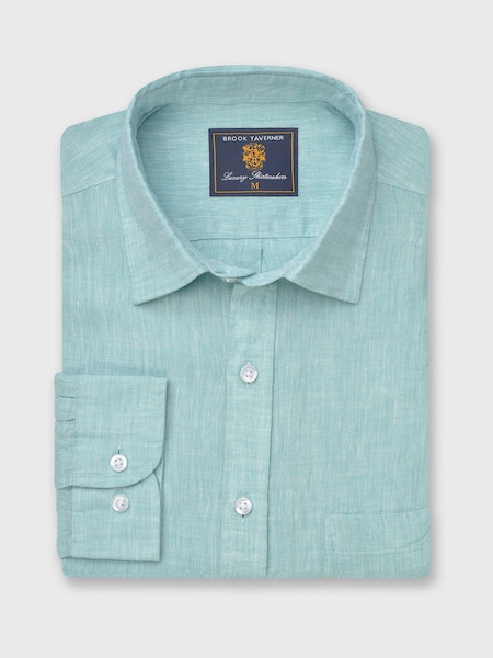 Brook Taverner Green Pure 100% Linen Shirt (H41417) | £60