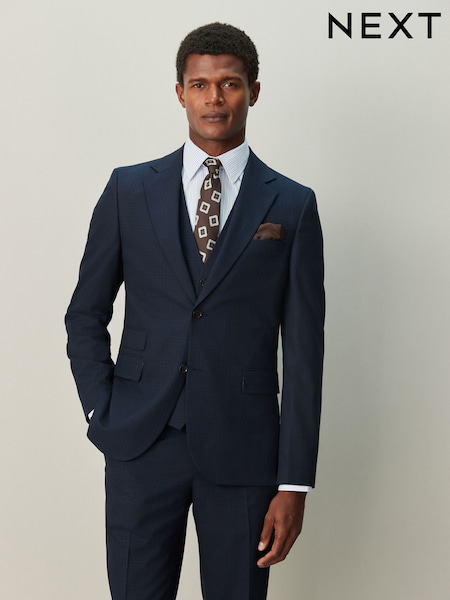 Navy Blue Slim Ft Check Suit Jacket (H41441) | £104