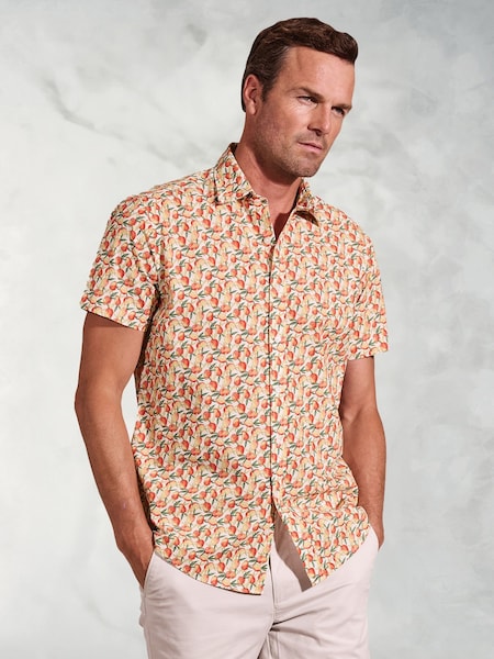 Brook Taverner Orange Slub Print 100% Cotton Shirt (H41443) | £50