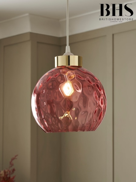 BHS Pink Dimpled Glass Ball Easyfit Ceiling Light (H41556) | £30