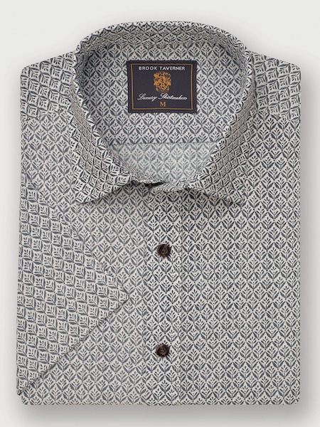 Brook Taverner Grey Geo Print 100% Cotton Shirt (H41573) | £50