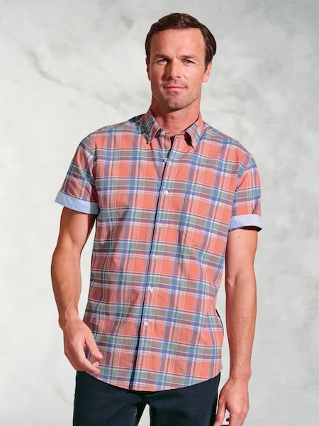 Brook Taverner Pink Check Slub 100% Cotton Shirt (H41581) | £50