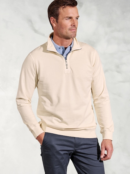 Brook Taverner Natural Garment Dye 1/4 Zip 100% Cotton Sweatshirt (H41582) | £60