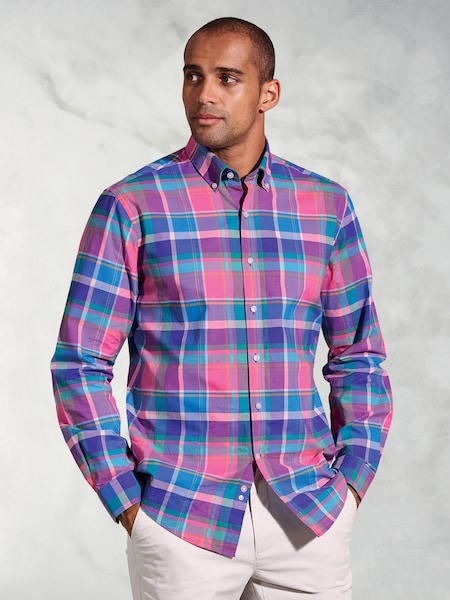 Brook Taverner Pink 100% Cotton Check Oxford Shirt (H41586) | £50