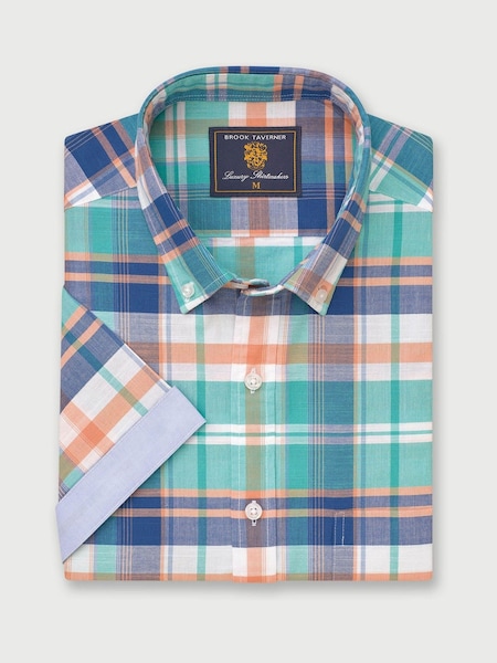 Brook Taverner Green Check Slub 100% Cotton Shirt (H41588) | £50