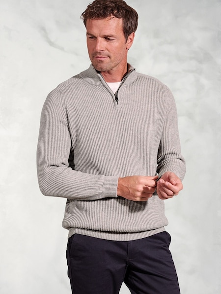 Brook Taverner Grey Fine Rib 1/4 Neck Jumper (H41597) | £60
