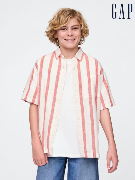 Gap White Stripe Linen-Cotton Relaxed Shirt (4-13yrs) (H41689) | £20