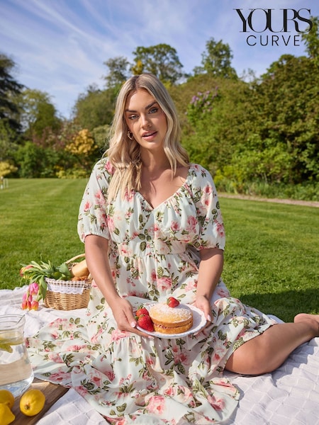 Yours Curve Pink Milkmaid Midaxi Dress (H41711) | £41