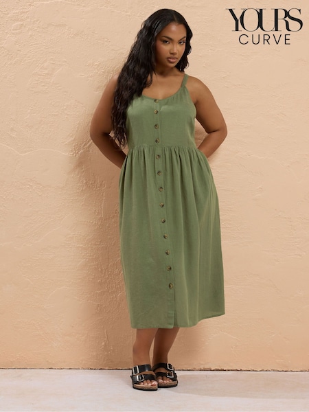 Yours Curve Green Linen Sundress (H41719) | £34