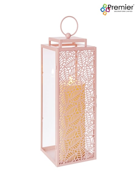 Premier Decorations Ltd Pink Metal and Glass Lantern (H41740) | £28