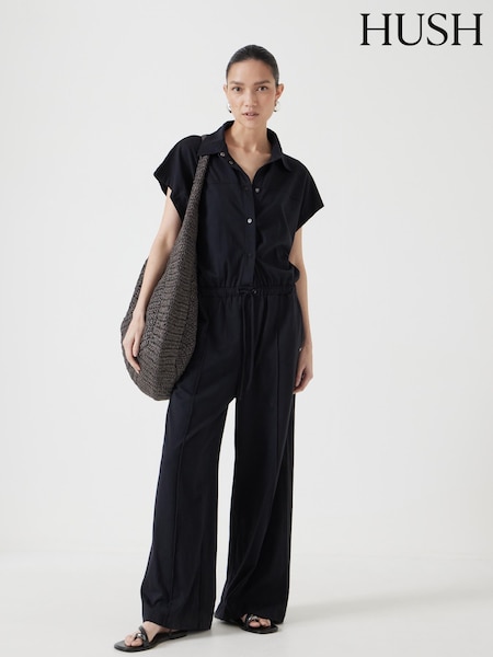 Hush Black Short Sleeve Wide Leg Jersey Jumpsuit (H41746) | £110