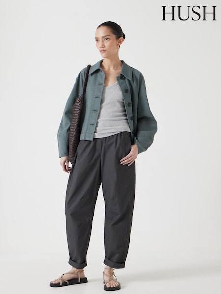 Hush Black 100% Cotton Barrel Leg Pull On Cotton Trousers (H41761) | £80