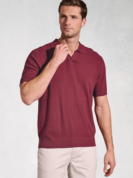 Brook Taverner Red Notch Neck 100% Cotton Polo Shirt (H41803) | £50