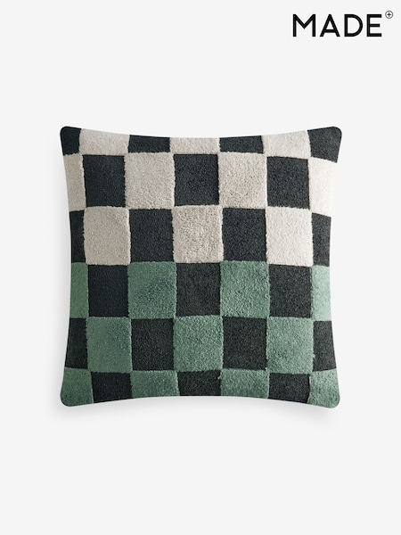 MADE.COM Teal Blue Tilo Checkerboard Boucle Cushion (H41819) | £26