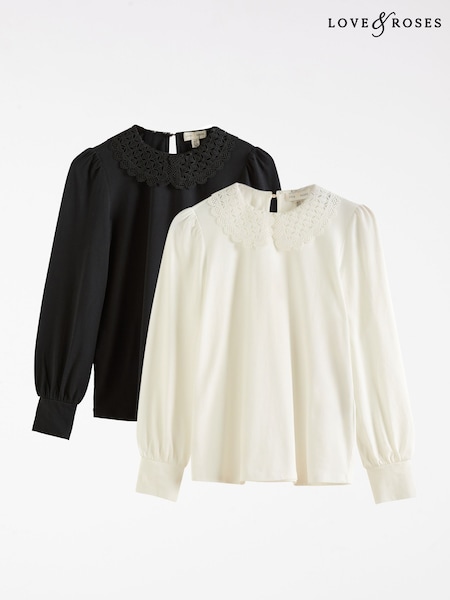 Love & Roses Multi Lace Collar T-Shirts Multipack X 2 (H41845) | £44