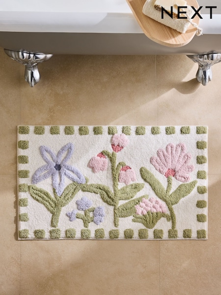 Multi Water Colour Floral Print Bath Mat (H41849) | £18